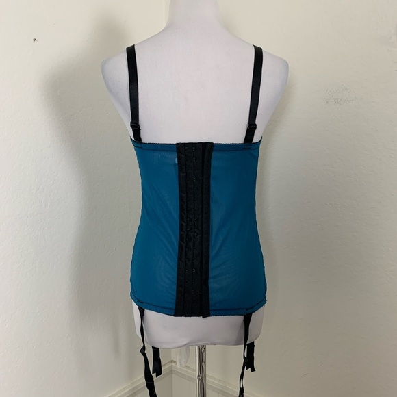 Torrid Ruched Lace Corset Bustier Top Garter Belt Straps Women’s 0/12 Blue Black - Picture 16 of 16